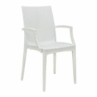 LeisureMod Modern Weave Mace Indoor Outdoor Dining Armchair in White