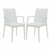 LeisureMod Modern Weave Mace Indoor Outdoor Dining Armchair in White Set of 2