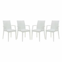 LeisureMod Modern Weave Mace Indoor Outdoor Dining Armchair in White Set of 4
