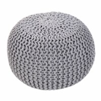 Handmade Round Knitted Pouf | Glacier Gray | 50x35cm