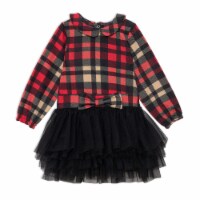 Plaid Dress With Long Sleeves And Mesh Skirt