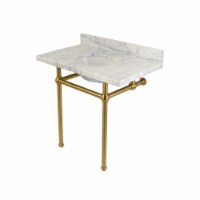 Fauceture KVPB36MB7 Templeton Carrara Marble Bathroom Console Vanity with Brass Pedestal  Car
