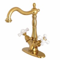 KS1437PX Heritage Two-Handle Bathroom Faucet with Brass Pop-Up and Cover Plate, Brushed Brass