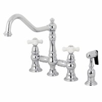 Kingston Brass KS3271PXBS Restoration 8" Bridge Kitchen Faucet with Sprayer, Polished Chrome