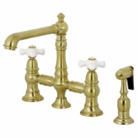 Kingston Brass KS7277PXBS English Country 8'' Bridge Kitchen Faucet with Sprayer Brushed Bra