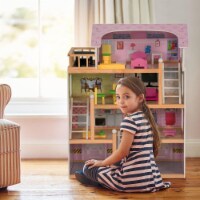 Total Tactic TY325134 Kids Wood Dollhouse Cottage Playset with Furniture