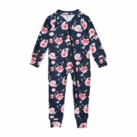 One Piece Thermal Underwear Navy With Printed Roses One Piece Thermal Underwear Navy With Printed Roses