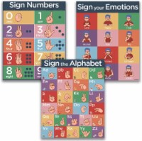 Hubble Bubble Kids ASL Alphabet, Numbers, Emotions Posters - 3 Pack, 16x20 . Dry Erase
