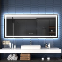 ExBrite 72 W x 32 H LED Bathroom Large Light Led Mirror,Anti Fog,Dimmable,Dual Lighting