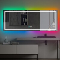 ExBrite 84  W x 32  H RGB LED Bathroom Mirror with Lights, Anti-Fog, Dimmable Lighted