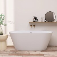 ExBrite 63 Acrylic Free Standing Tub Classic Oval Shape Soaking Tub, Adjustable Freestanding