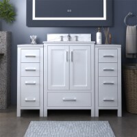 ExBrite 48‘’ Freestanding Solid oak Vanity with Sink White Stone Top white