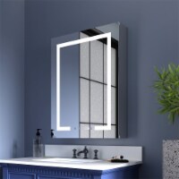 Boost-M2 24 W x 32 H LED Lighted Bathroom Medicine Cabinet with Mirror and Clock Hinge on
