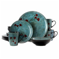 Elama EL-FLORALACCENTS16 16 Piece Floral Accents Dinnerware Set, Blue