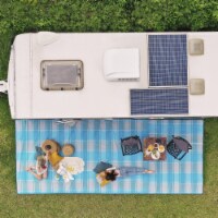 Cgear Rv Comfort Mat Patented Sand-free Technology W/ultra Soft Material Blue Plaid, 8' X 14'