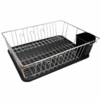 MegaChef Counter Top Drying Dish Rack, 16 Inch, Black and Silver Chrome
