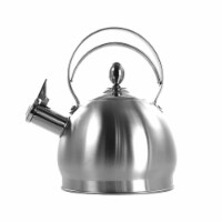 Megachef MGKTL-1015 2.8 Liter Round Stovetop Whistling Kettle, Brushed Silver
