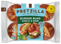 Pretzilla® Soft Preztel Bread Burger Bun Garilic & Herb Perspective: Main