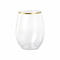 16 oz. Clear with Gold Elegant Stemless Plastic Wine Glasses (64 Glasses)