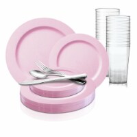 360 Piece - 60 Sets Matte Pink Round Disposable Plastic Wedding Value Set