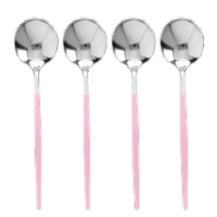 240 Spoons - Silver with Pink Handle Moderno Disposable Plastic Dinner Spoons