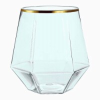 12 oz. Clear with Gold Rim Hexagonal Stemless Plastic Wine Goblets (64 Glasses)