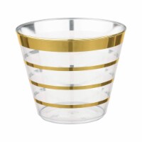 9 oz. Clear with Gold Stripes Round Disposable Plastic Party Cups (240 Cups)