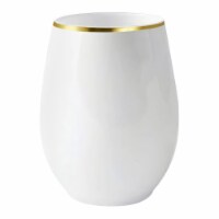 12 oz. White with Gold Elegant Stemless Plastic Wine Glasses (64 Glasses)