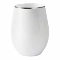 12 oz. White with Silver Elegant Stemless Plastic Wine Glasses (64 Glasses)