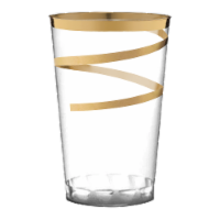 12 oz. Clear with Gold Swirl Round Disposable Plastic Tumblers (240 Cups)