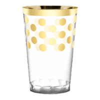 12 oz. Clear with Gold Dots Round Disposable Plastic Tumblers (240 Cups)