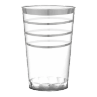 12 oz. Clear with Silver Stripes Round Disposable Plastic Tumblers (240 Cups)