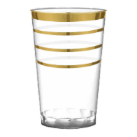 12 oz. Clear with Gold Stripes Round Disposable Plastic Tumblers (240 Cups)