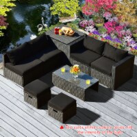 8PCS Rattan Patio Sectional Furniture Set w/ Waterproof Cover & Black Cushions