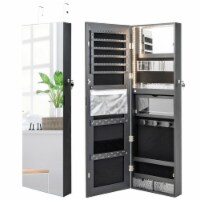 Wall Mounted Jewelry Cabinet Full-Length Mirror Lockable w/ 3-Color Lights Black