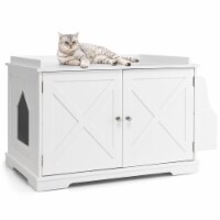 Gymax Large Side Table Furniture Wooden Cat Litter Box Enclosure Magazine Rack White