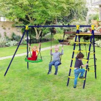 5-In-1 Outdoor Kids Swing Set W/ Heavy Duty Swing Frame & Ground Stakes Backyard