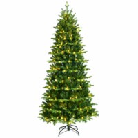 Gymax 6/7/8 ft Pre-Lit Christmas Tree Artificial Hinged Xmas Tree w/ LED Lights 8 ft