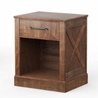 Gymax Nightstand with Drawer and Shelf Rustic Wooden Bedside Table Bedroom Brown / Natural /
