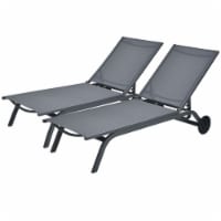 Set of 2 Patio Chaise Lounge Chair Aluminum Adjustable Recliner w/ Wheels Grey