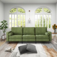 Gymax Upholstered Modular 3-Seater Sectional Sofa Couch w/ 2 Bolsters USB Ports & Socket