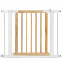 Gymax Wood & Metal Safety Baby Gate Fits 29.5''-38'' W Extendable Pet Gate Stairs Beige