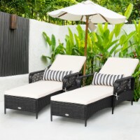 Set of 2 Adjustable Patio Rattan Lounge Chair Chaise Recliner w/ Cushion & Pillow