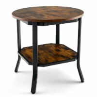 Gymax 2-Tier Sofa End Side Table Nightstand Round Tabletop for Living Room Brown