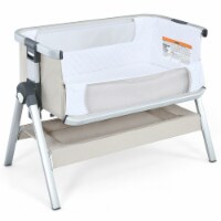 Baby Bassinet Bedside Sleeper w/Storage Basket & Wheel for Newborn Beige