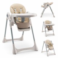 Baby High Chair Folding Baby Dining Chair w/ Adjustable Height & Footrest Beige