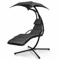 Hanging Chaise Lounge Curved Steel Patio Hammock Swing Chair w/ Overhead Light Grey