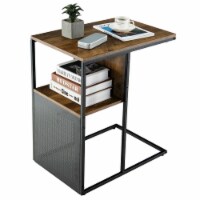 Gymax C Shape Sofa Side End Table Reversible Snack Table Nightstand Steel Frame Oak