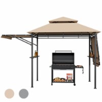 Gymax 13.5' x 4' Patio BBQ Grill Gazebo Side Awnings Shelves 2-Tier Canopy Outdoor