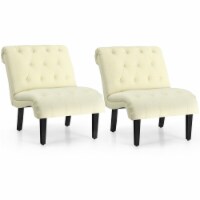 Set of 2 Armless Accent Chair Upholstered Tufted Lounge Chair Beige